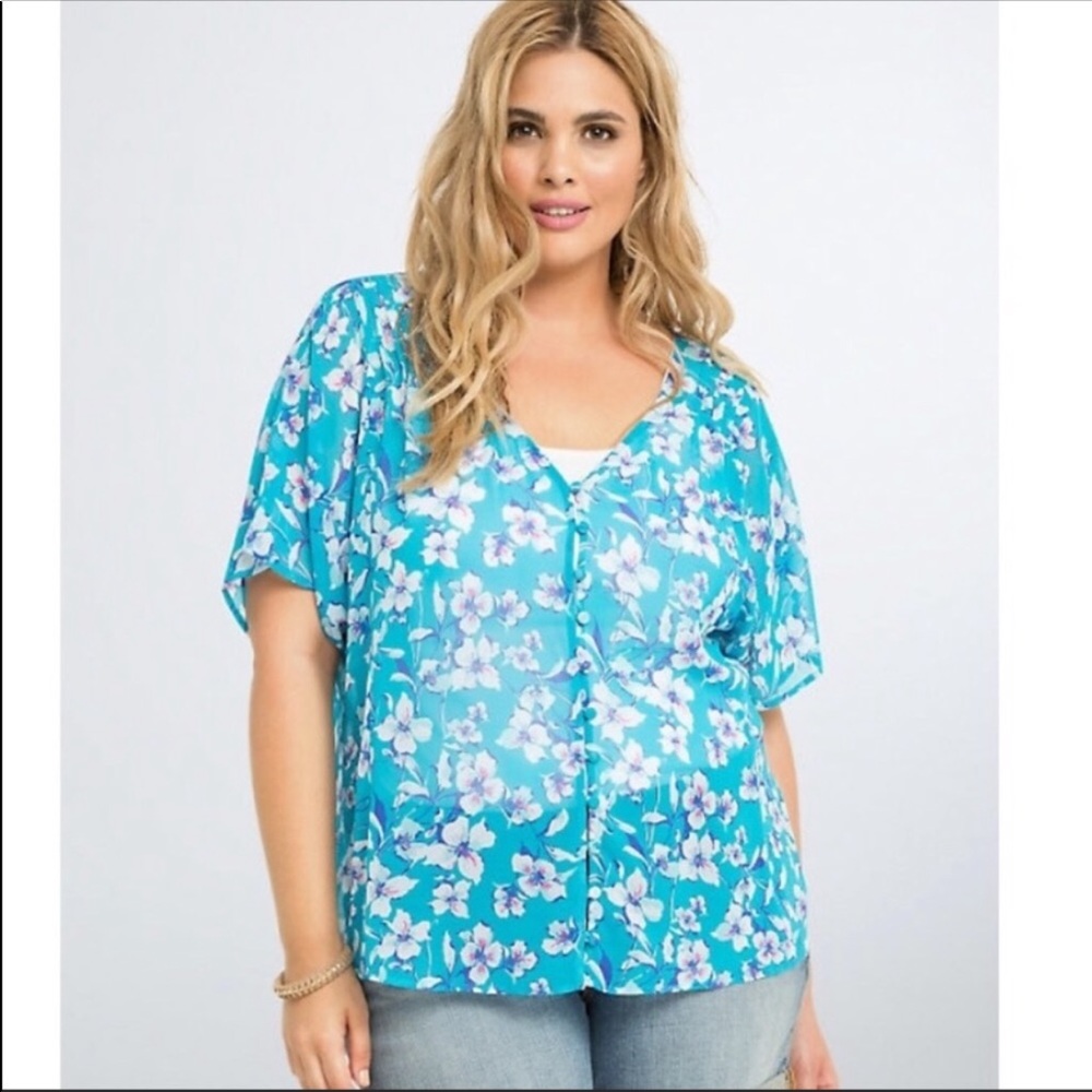 Torrid Turquoise Floral Blouse 00